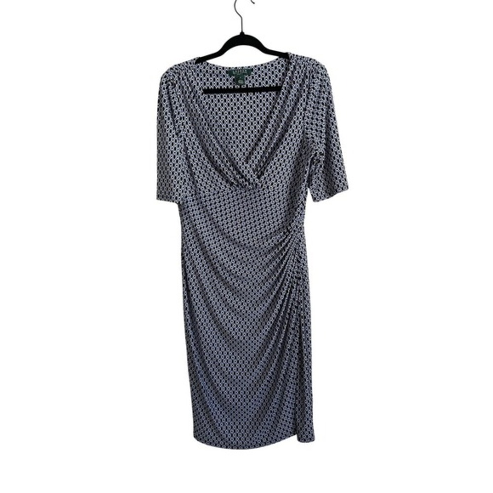 Lauren Ralph Lauren Faux Wrap Stretch‎ Knit Print Midi Dress 12 Work Wear Preppy